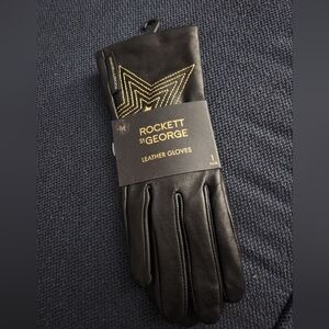 Leather Black and Gold Star Embellished Women's Gloves